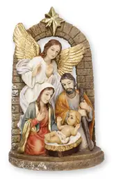 6 Inch Resin Holy Family with Angel Nativity Set