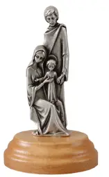 Holy Family Metal Statue with Pear Wood Base