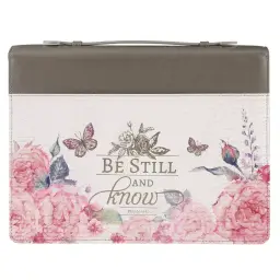 XL Be Still and Know, Pink Rose Butterfly Faux Leather, Bible Cover - Psalm 46:10