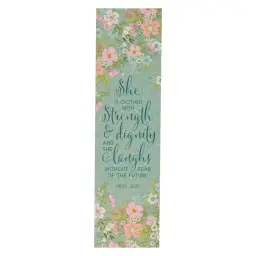 Bookmark-Teal Floral/Strength & Dignity Prov. 31:25 (Pack Of 10)