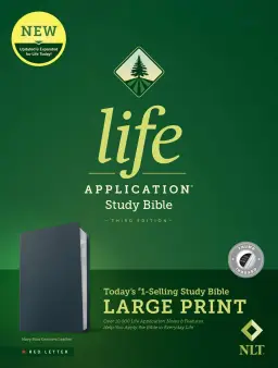 NLT Life Application Study Bible, Third Edition, Large Print (Genuine Leather, Navy Blue, Indexed, Red Letter)