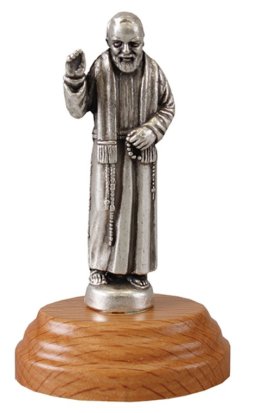 Saint Pio Metal Statue with Pear Wood Base