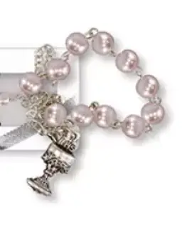 Pink Communion Glass Rosary Bracelet