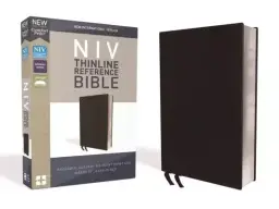 NIV, Thinline Reference Bible (Deep Study at a Portable Size), Bonded Leather, Black, Red Letter, Comfort Print