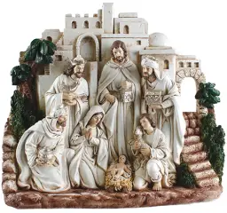 12" White Finish Resin Holy Family & Three Kings Nativity Set