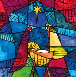 Stain Glass Nativity Charity Christmas Cards Pack of 10