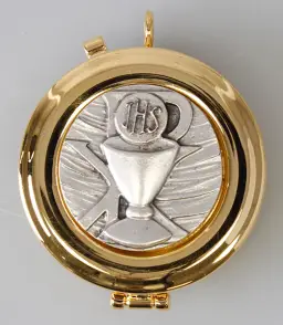 2 inch Gilt Pyx - with Antique Silver Chalice Motif