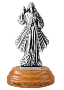 Divine Mercy Metal Statue with Pear Wood Base