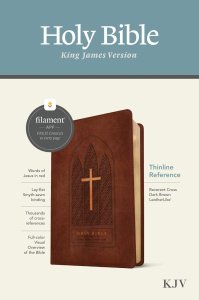 KJV Thinline Reference Bible, Filament Enabled (LeatherLike, Reverent Cross Dark Brown, Red Letter)