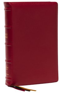 NKJV, Thinline Reference Bible, Large Print, Red Premium Goatskin Leather, Premier Collection, Comfort Print