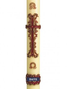 30" x 3" Paschal Candle with Ornate Cross Design Wax Relief