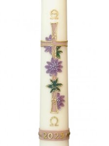 30" x 2" Paschal Candle with Passiflora Flowers Gold/Purple Design Wax Relief