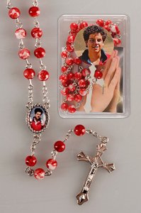 Red Glass Rosary with Carlo Acutis Medal