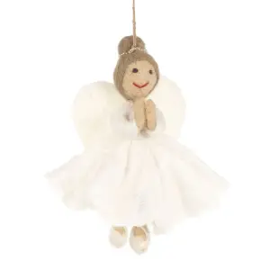 Handmade Felt Fair trade Christmas Angel Hanging Tree Decoration - White