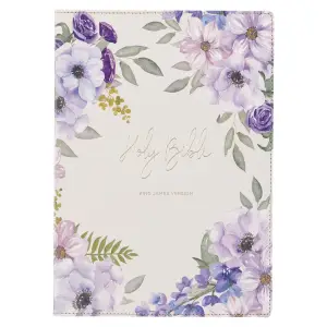 Lavender Floral Faux Leather Giant Print Full-size King James Version Bible with Thumb Index