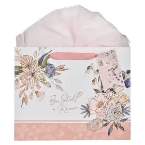 Gift Bag LG Landscape Pink/Blue Floral Be Still Ps. 46:10