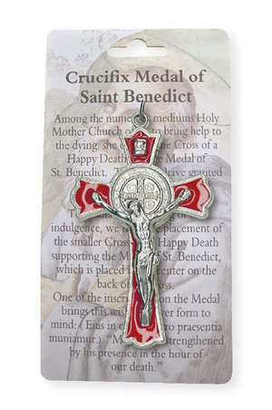 3" Red Enamel Saint Benedict Metal Crucifix