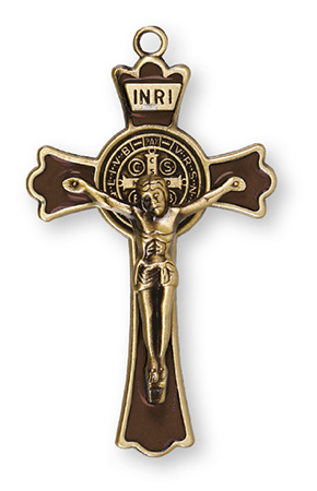 3" Brown Enamel Metal Saint Benedict Crucifix