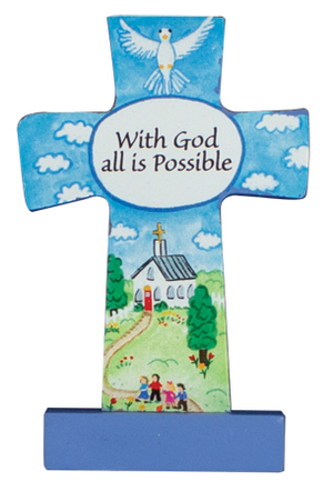 3 1/2" With God All Is Possible Wood Cross