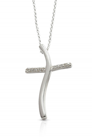 Silver CZ Wavy Cross Pendant