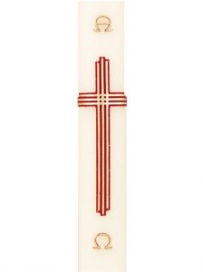 30" x 3" Paschal Candle with Red & Gold Cross Design Wax Relief