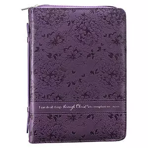 Large Philippians 4:13 Purple Floral LuxLeather Bible Cover