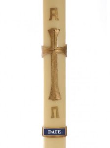 30" x 2" Paschal Candle with All Gold Cross & Alpha Omega Wax Relief