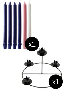 Advent Candle Set (12" x 1") Fluted & 8.5 Inch Diameter Advent Frame with Raised Centre