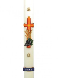 30" x 2" Paschal Candle with Cross with Grapes & Wheat Wax Relief