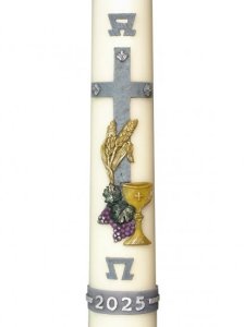 30" x 3" Paschal Candle with Chalice & Grapes Design Wax Relief