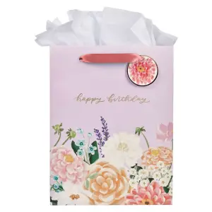 Gift Bag LG Portrait Purple Floral Happy Birthday