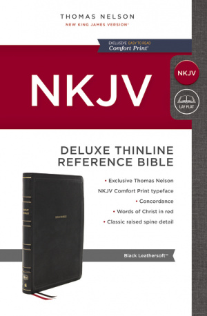 NKJV, Deluxe Thinline Reference Bible, Leathersoft, Black, Red Letter, Comfort Print