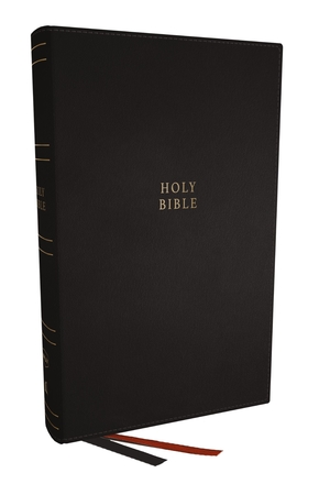 NKJV, Single-Column Reference Bible, Verse-by-verse, Black Bonded Leather, Red Letter, Comfort Print (Thumb Indexed)