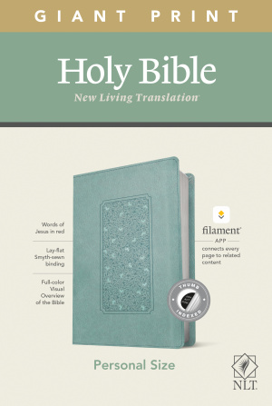 NLT Personal Size Giant Print Bible, Filament Enabled (LeatherLike, Floral Frame Teal, Indexed, Red Letter)