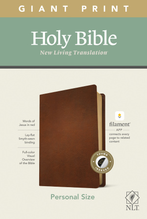 NLT Personal Size Giant Print Bible, Filament Enabled (Genuine Leather, Brown, Indexed, Red Letter)