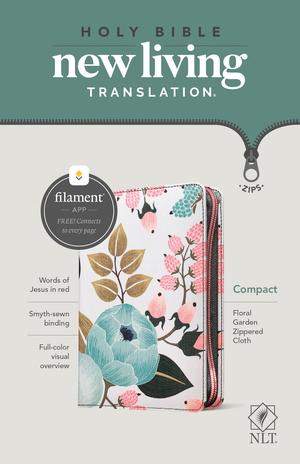 NLT Filament Bible, Floral, Cloth, Compact, Zipped, Red Letter, Print + Digital Bible, App Content, Study Material, Devotional Material