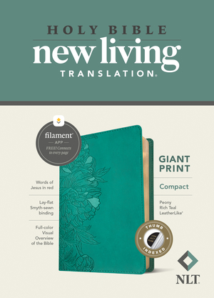 NLT Compact Giant Print Bible, Filament Enabled (LeatherLike, Peony Rich Teal, Indexed, Red Letter)