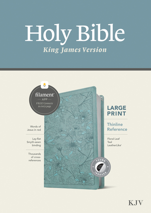 KJV Large Print Thinline Reference Bible, Filament Enabled (LeatherLike, Floral Leaf Teal, Indexed, Red Letter)