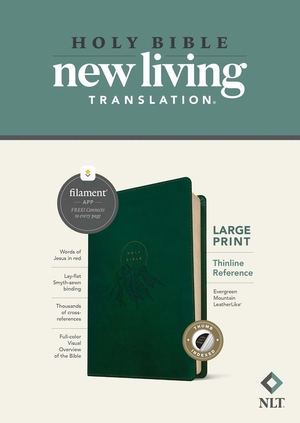 NLT Large Print Thinline Reference Bible, Filament Enabled (LeatherLike, Evergreen Mountain , Indexed, Red Letter)