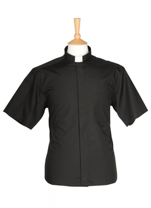 Black Clerical Shirt Short Sleeve - Collar size 16"