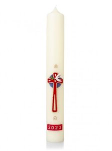 36" x 3" Paschal Candle with 2025 Red Cross & White Dove Wax Relief - Single