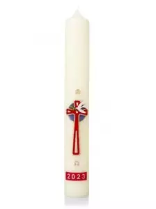 36" x 3" Paschal Candle with 2024 Red Cross & White Dove Wax Relief - Single