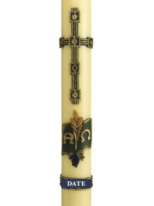 30" x 2" Paschal Candle with Green Cross Design Wax Relief