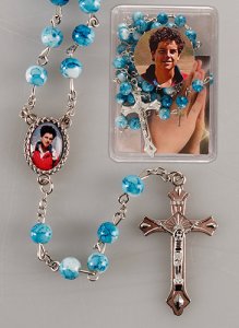 Blue Glass Rosary with Carlo Acutis Medal