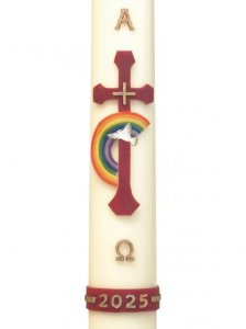 30" x 2" Paschal Candle with Rainbow & Rays Design Wax Relief