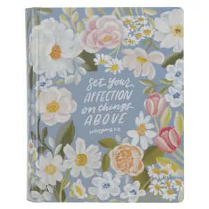 Blue Floral Hardcover Flora Collection Faux Leather King James Version Note-taking Bible - Colossians 3:2