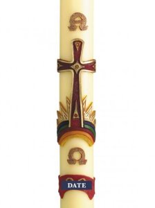 30" x 3" Paschal Candle with Rainbow & Sun Design Wax Relief