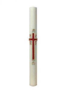 30" x 3" Paschal Candle with Dark Red and Gold Cross Wax Relief