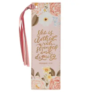 Bookmark Faux Leather Pink Strength & Dignity Prov. 31:25