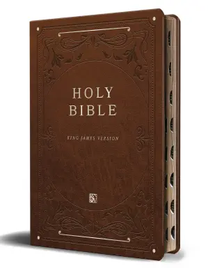 KJV Holy Bible, Giant Print Thinline Large Format, Brown Premium Imitation Leath Er with Ribbon Marker, Red Letter, and Thumb Index